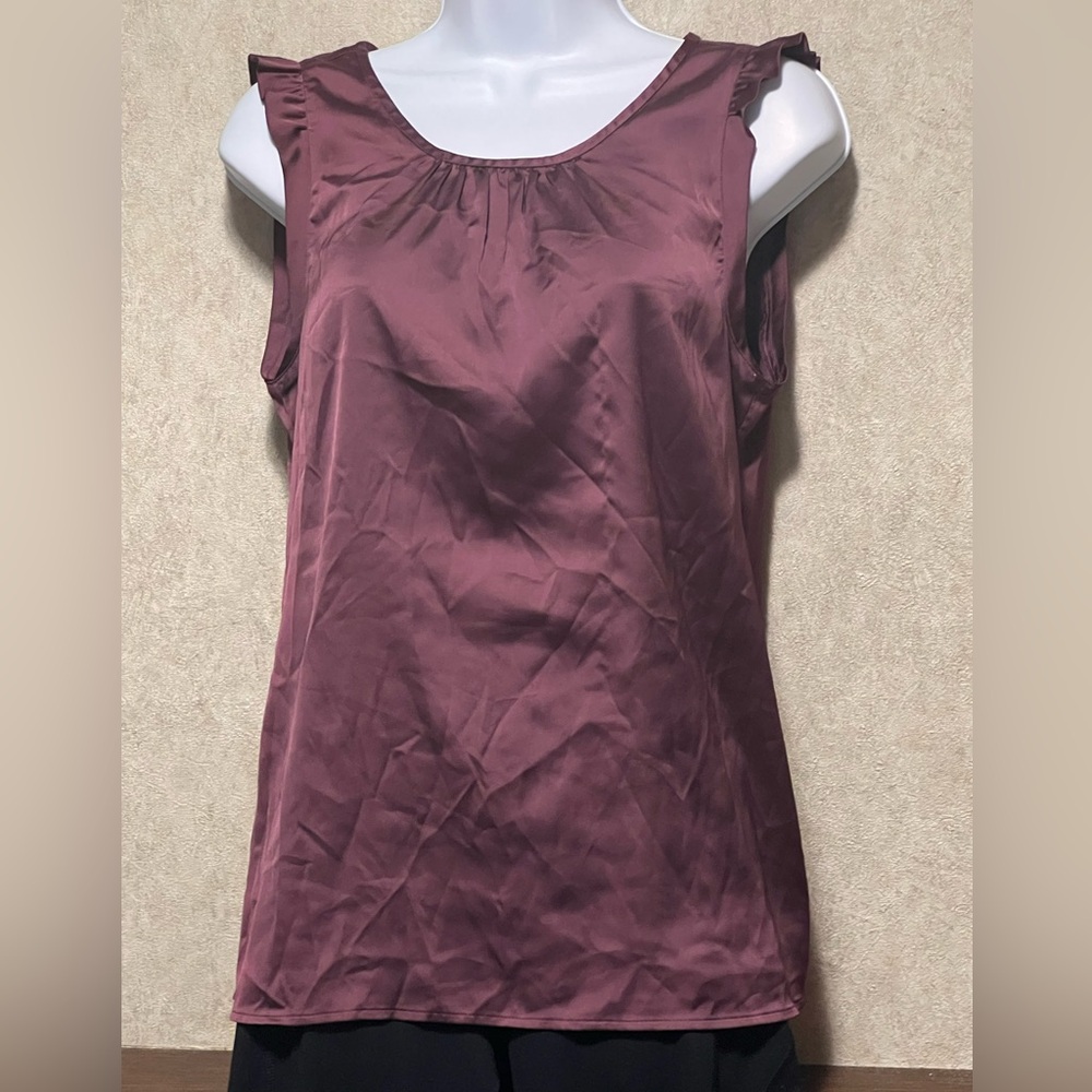 Loft Women’s Sleeveless Blouse Ruffle Trim. Size Medium. Plum  Business Attire